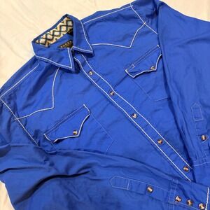 Roper Mens Royal Blue Western Pearl Snap Shirt Whipstitch Trim Large